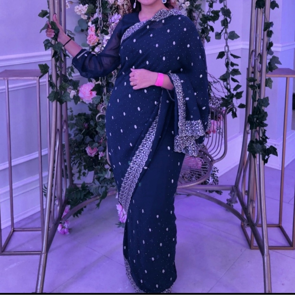 Teal Saree with gold Accents